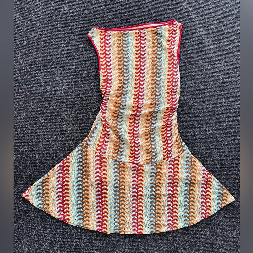 Sleeveless Multicolor Mini Dress - Red, Blue & Tan
